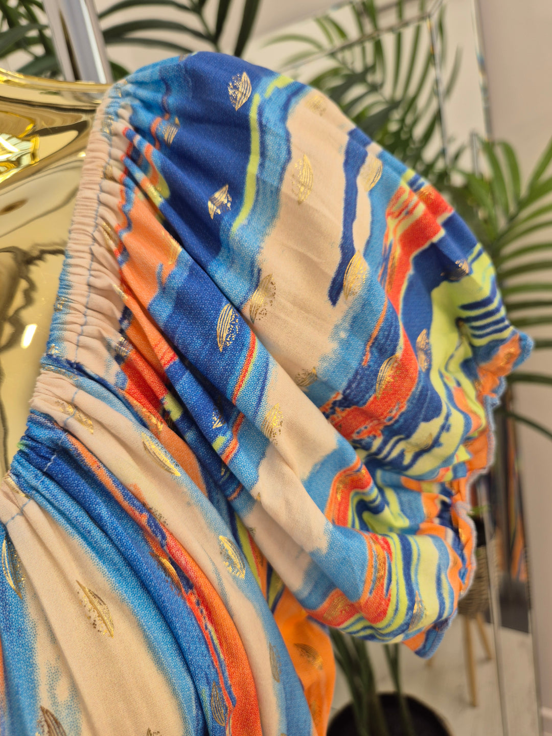 Malaga Midi Dress - Blue/Multi/Gold - (One Size/Curvy, fitting from Size 10 to Size 16/Small 18)