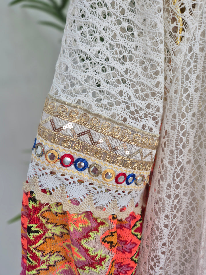 Trinidad Bardot Kaftan/Beach Dress - White/Multi (Oversized)