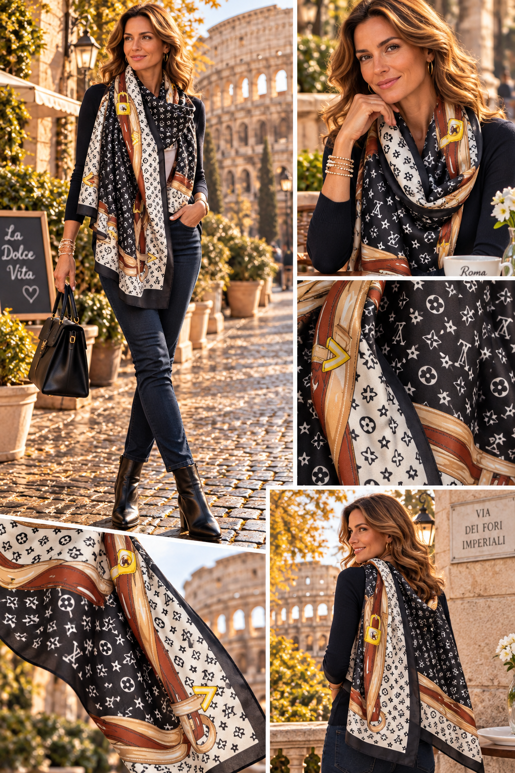 Silk Oversized Scarf/Pashmina - Monochrome