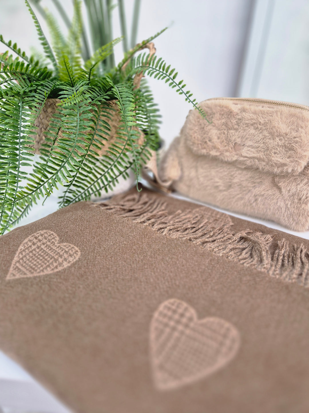 Hearts Oversized Scarf with Fringing - Chocolate