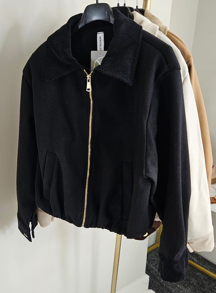 Betsy Bomber Jacket with Cord Collar (One Size) - Black