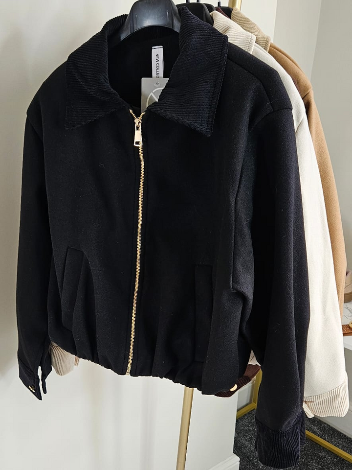 Betsy Bomber Jacket with Cord Collar (One Size) - Black