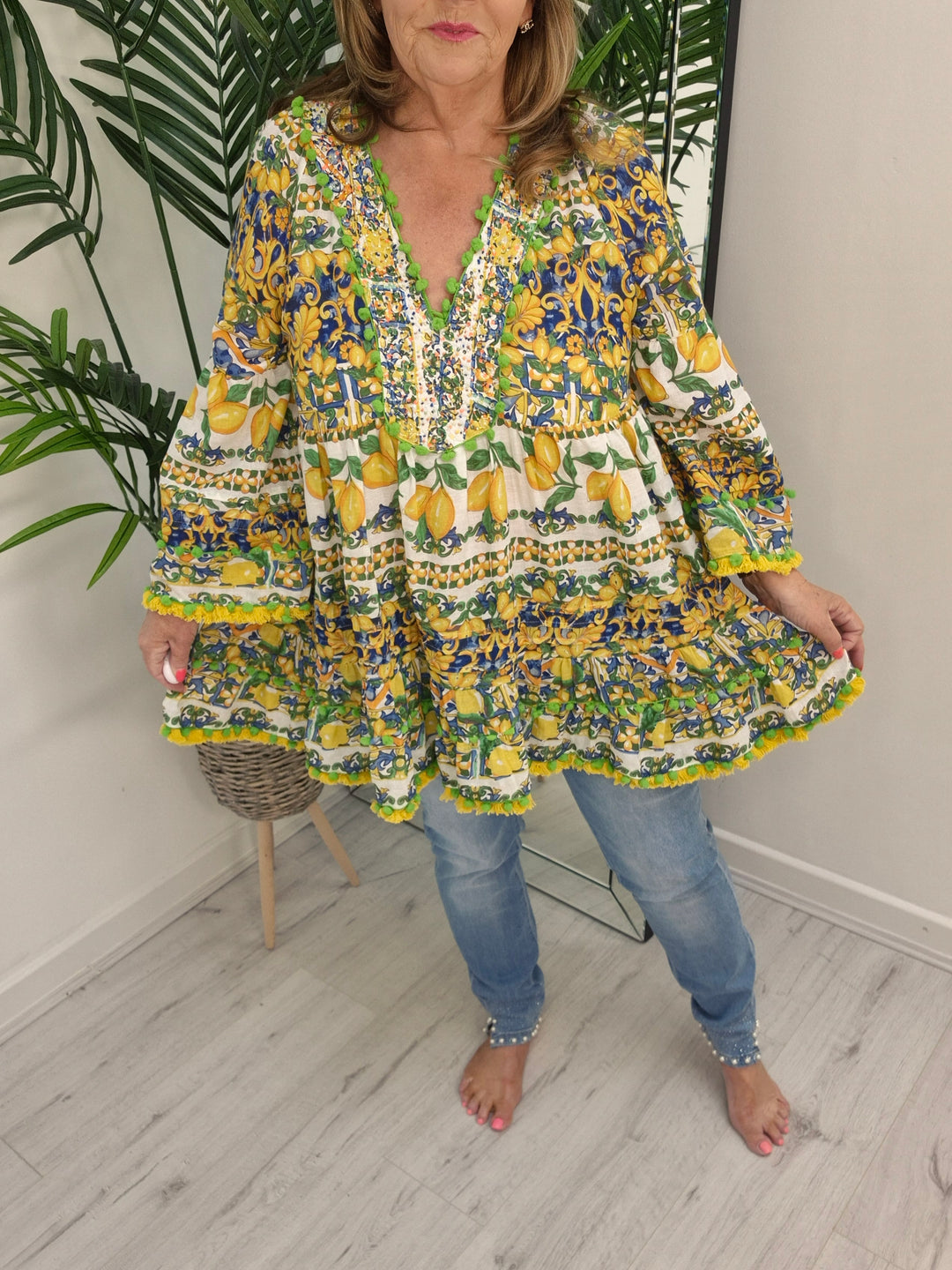 Santorini Beaded Tunic Top - Lemon & Lime