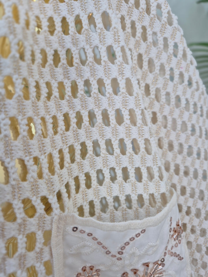 Anna Beaded Crochet Metallic Mesh Top - (choose your Colour) (Curvy)