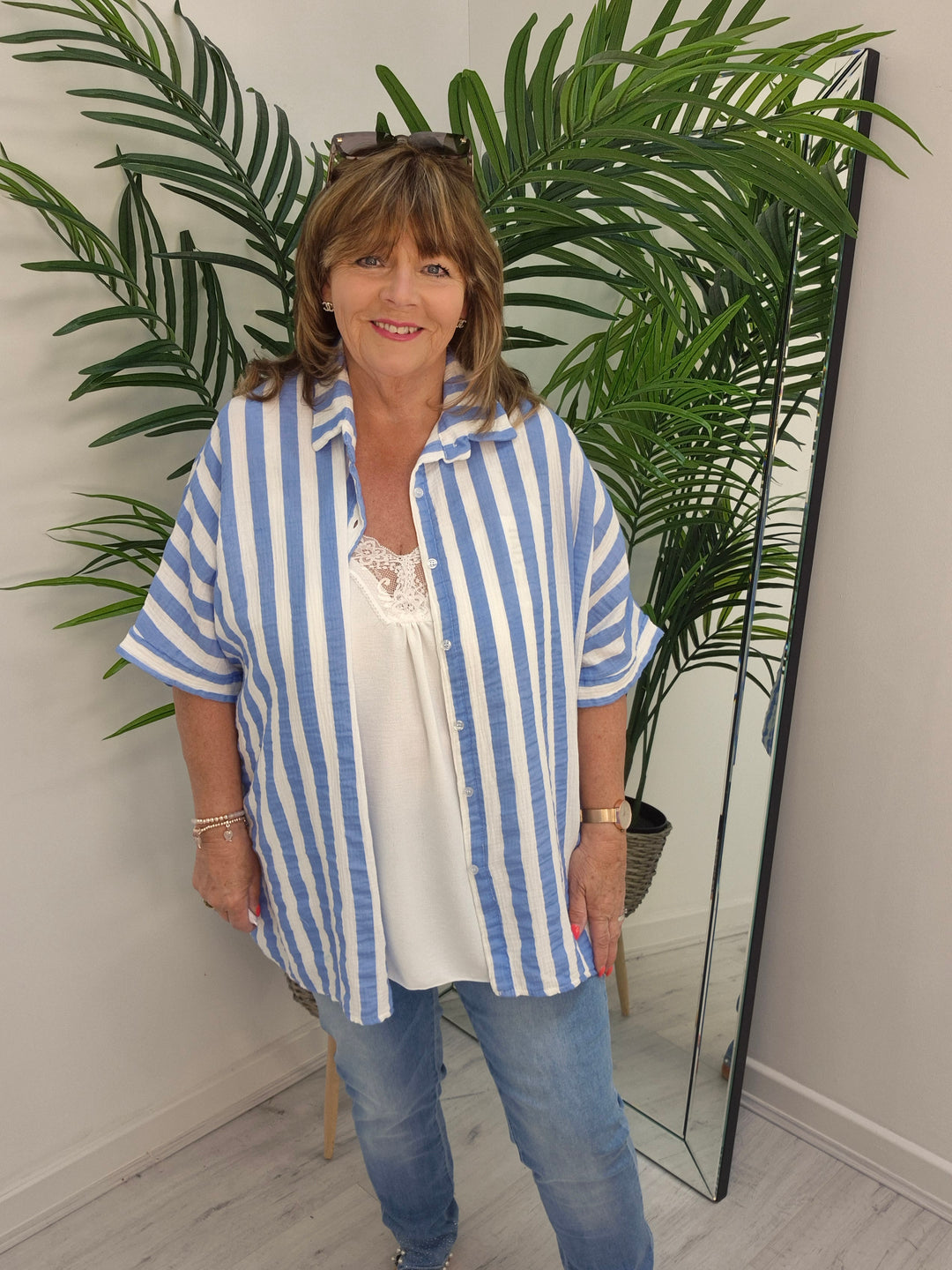 Candy Striped Shirt - Blue/White (Oversized)