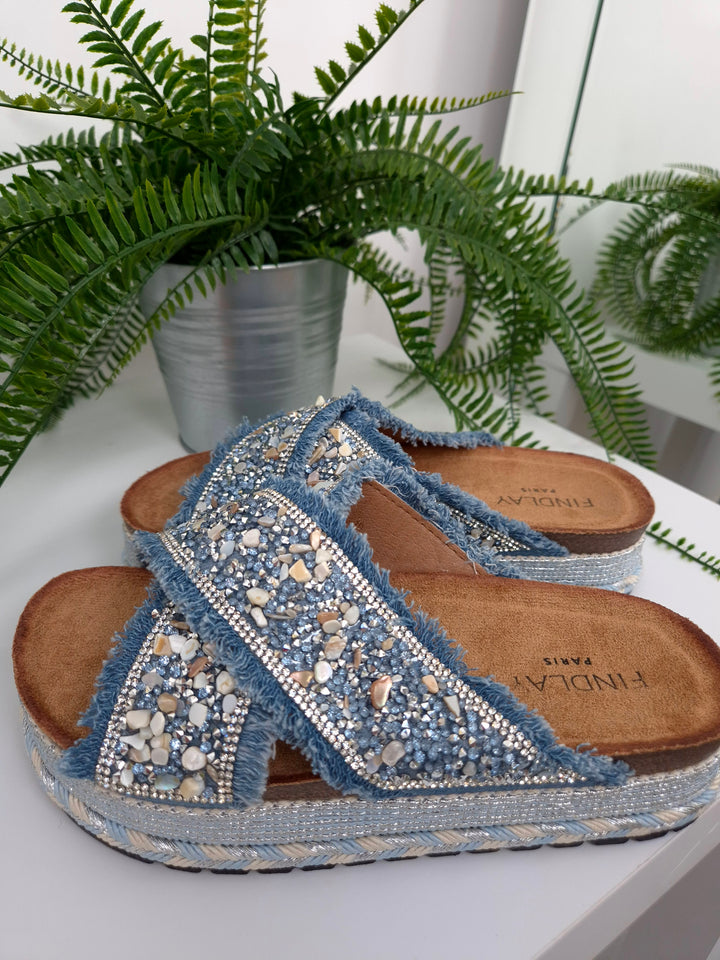 Bali Slip On Sliders - Blue (choose your Size)