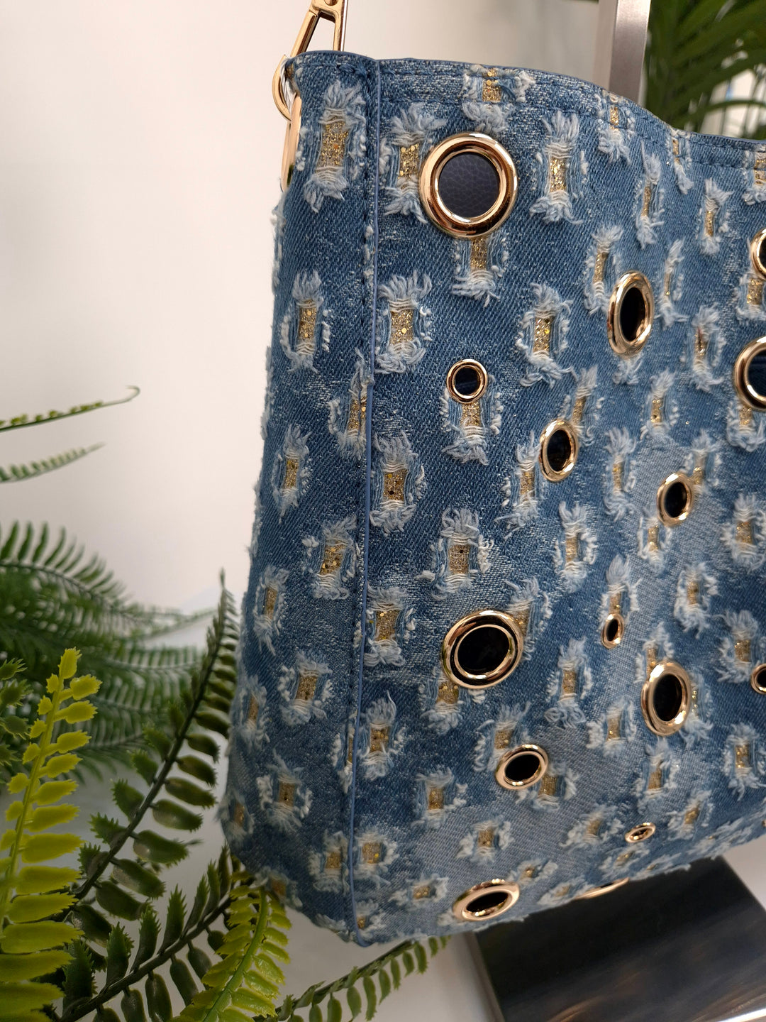 Darcie Denim Bag (Bag within a Bag) - Stonewashed/Gold Metallic