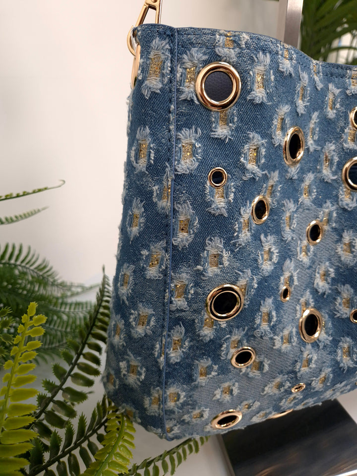 Darcie Denim Bag (Bag within a Bag) - Stonewashed/Gold Metallic