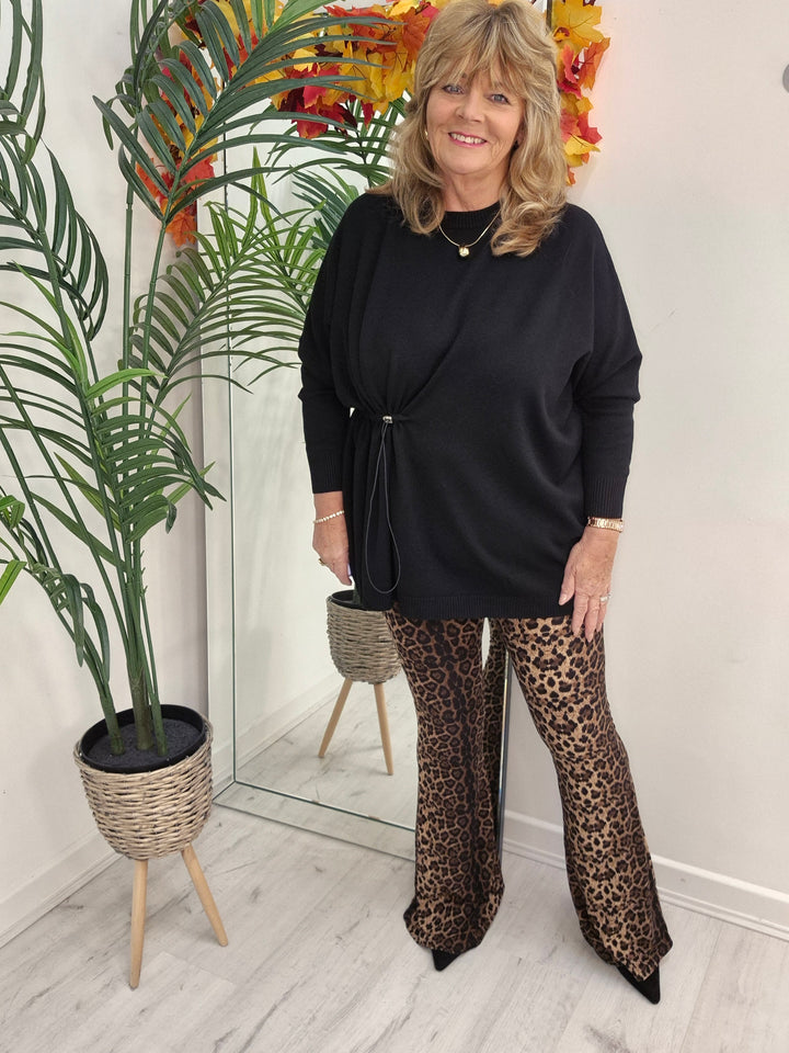 Lucy Fine Knit Oversized Jumper with Drawstring - Black (choose your Size)