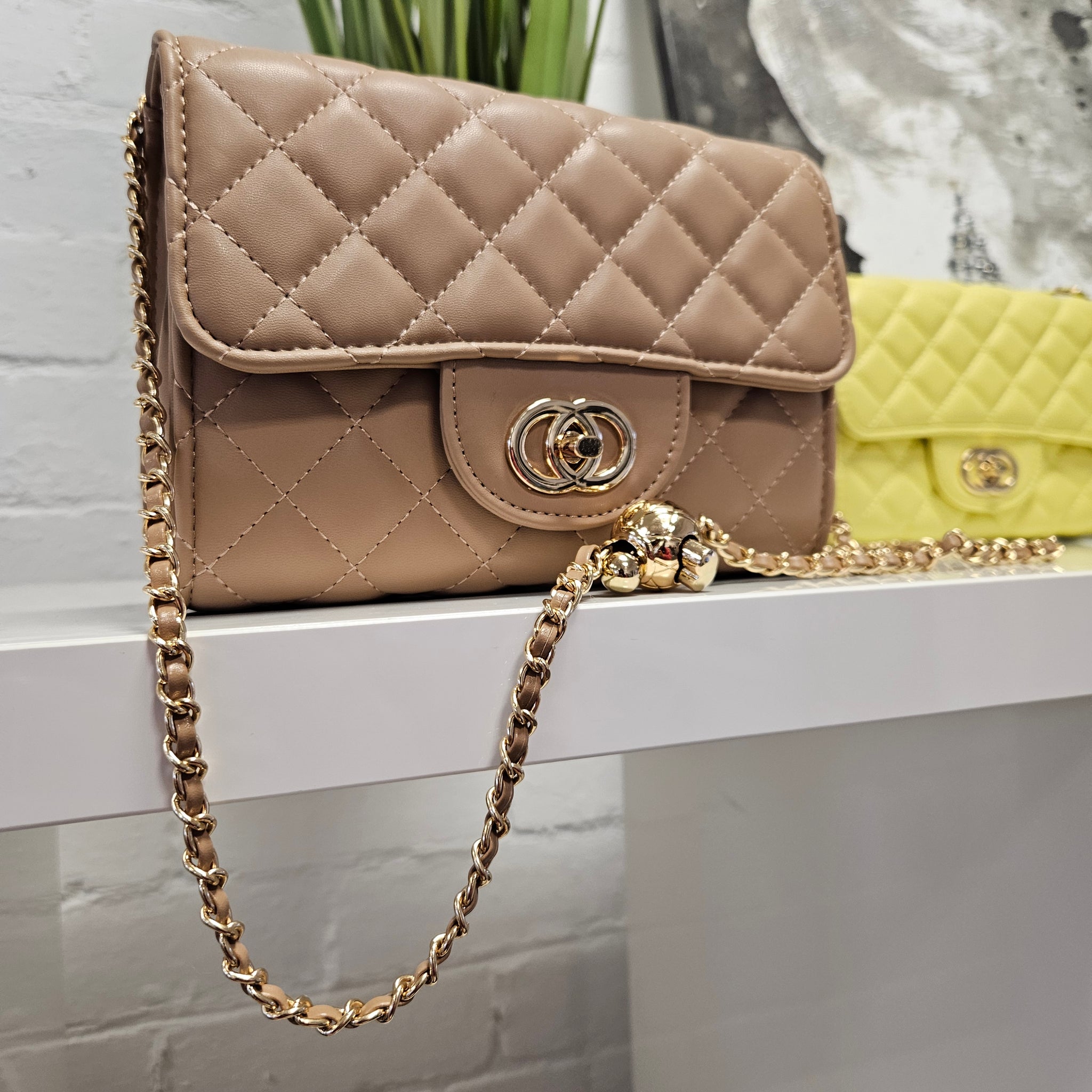 Coco Quilted Clasp Bag - Nude ( Small )