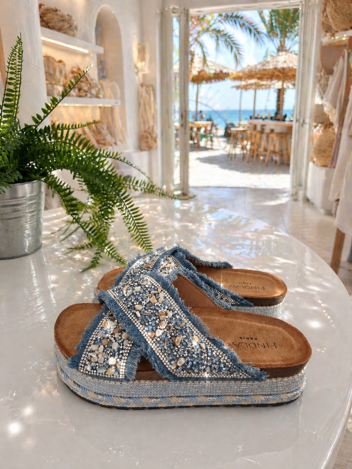 Bali Slip On Sliders - Blue (choose your Size)
