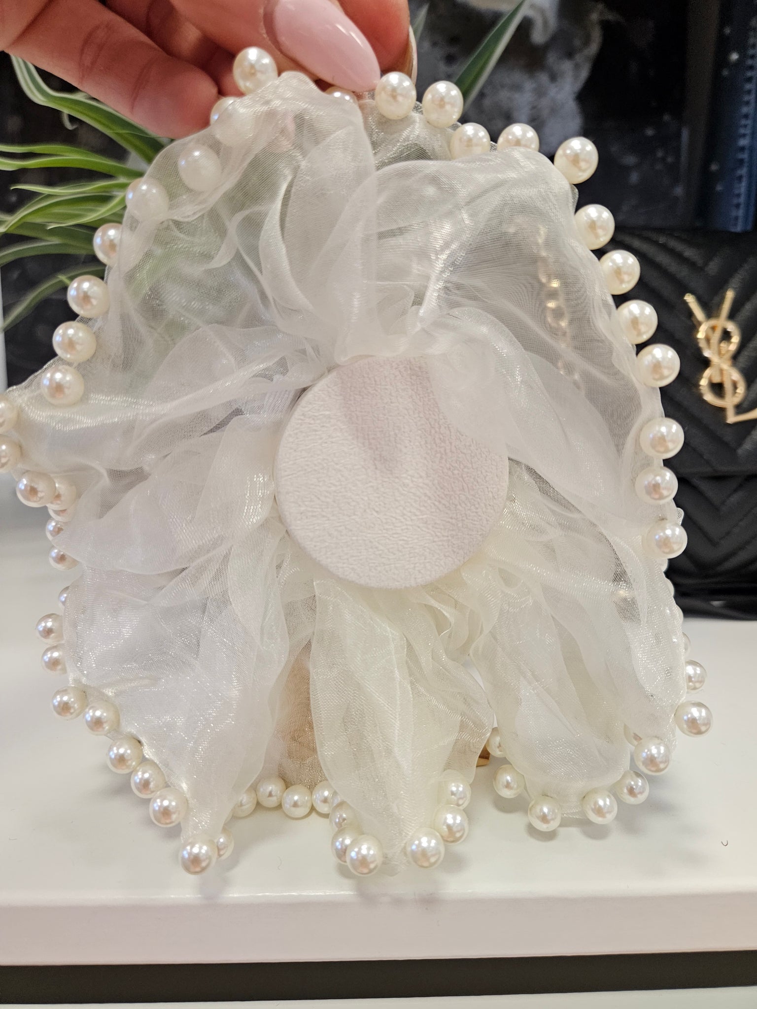 Organza Hair Scrunchies with Pearls (choose your Colour)