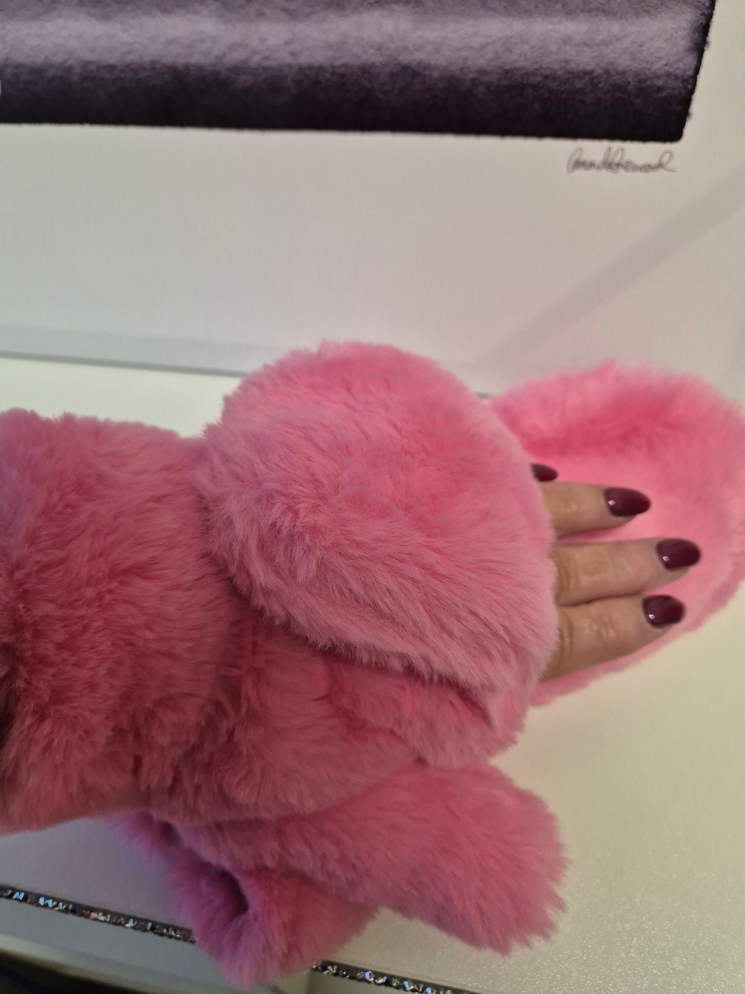 Oslo Faux Fur Mittens - Pink - Wear as Fingerless or Mittens)