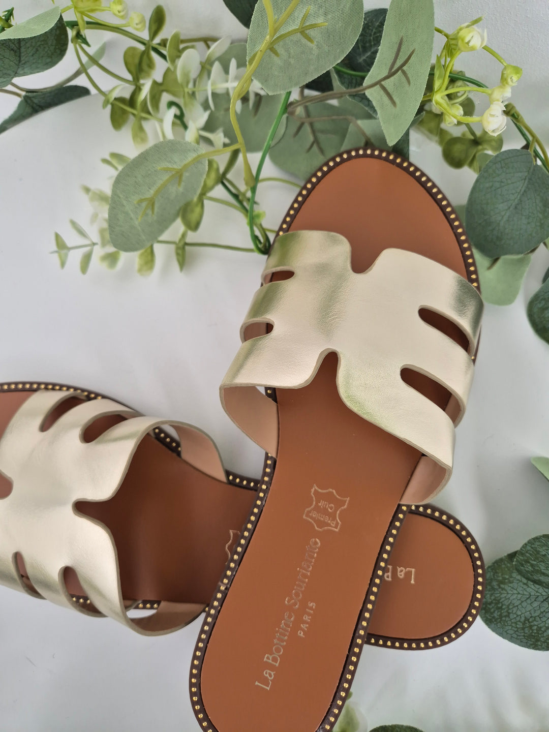 Marbella Slip On Sandals - Metallic Gold (Real Leather) - (choose your Size)