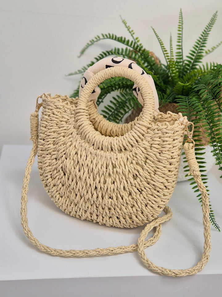 Chic Woven Raffia Bag with Dual Handles - Natural