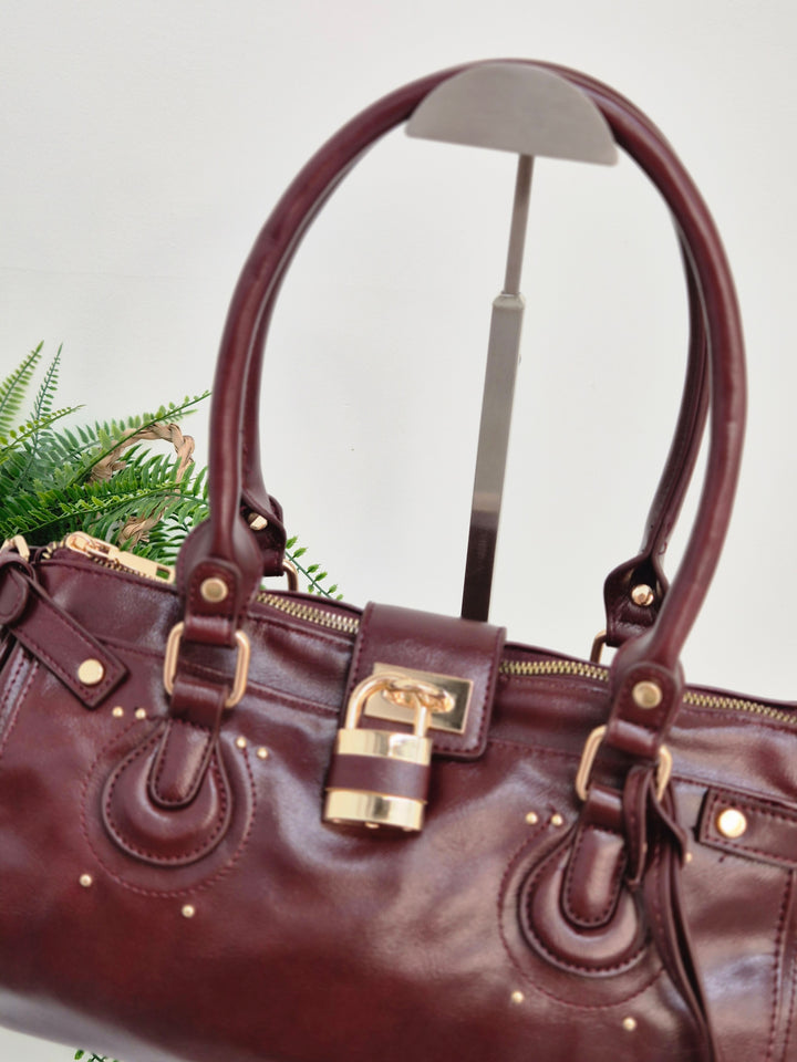 Mia Faux Leather Bag - Wine
