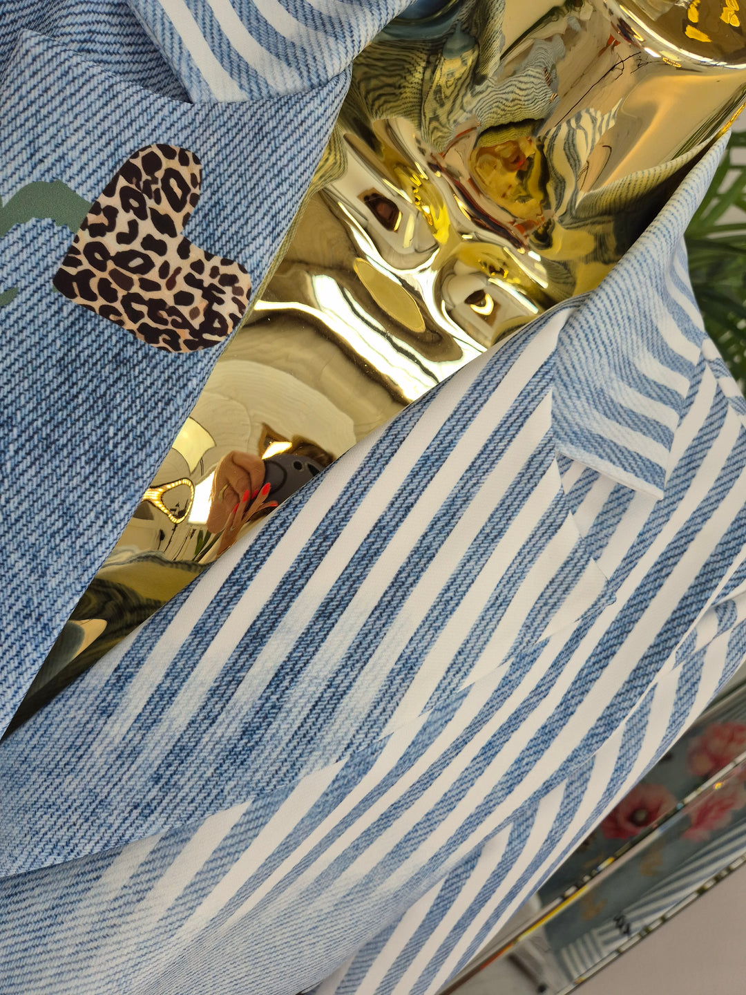Pin Stripe Floral Blazer - Blue/White