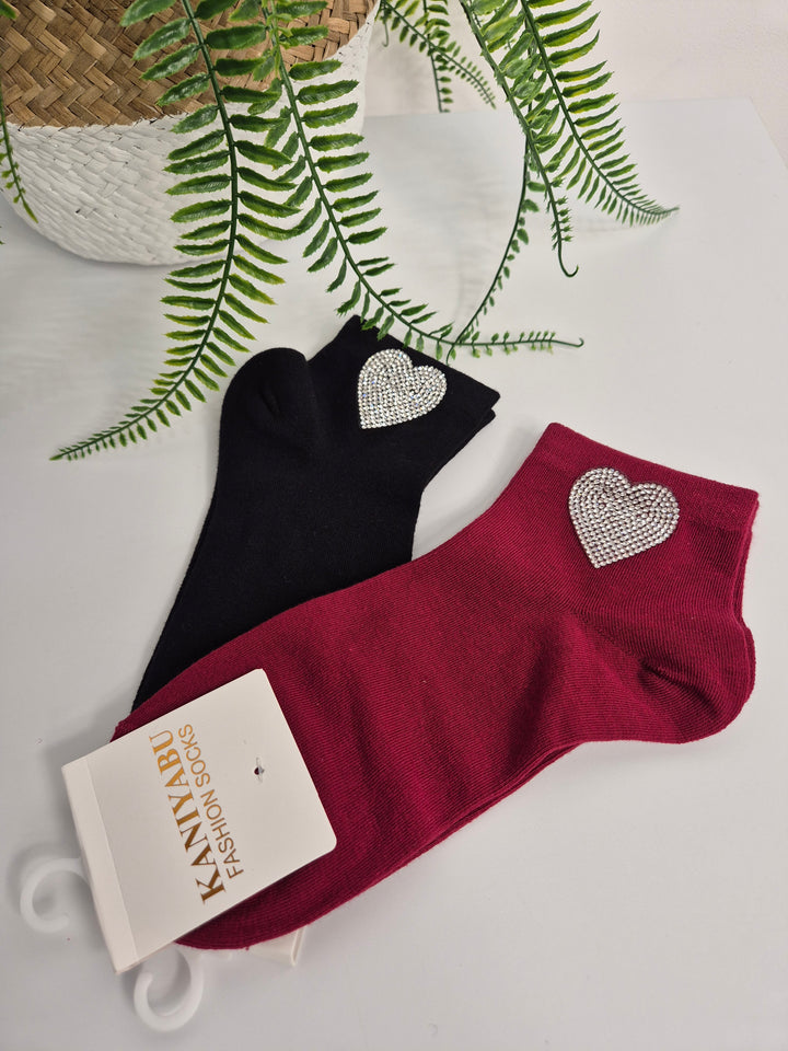 Diamante Heart Soft Socks - (choose from Black or Wine)
