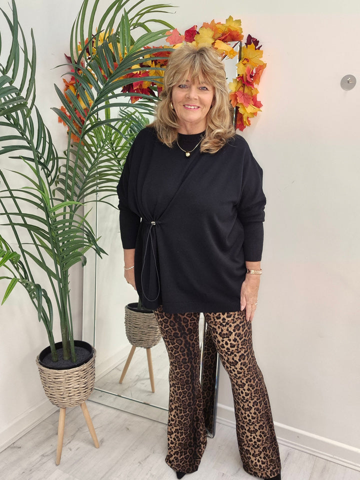 Lucy Fine Knit Oversized Jumper with Drawstring - Black (choose your Size)