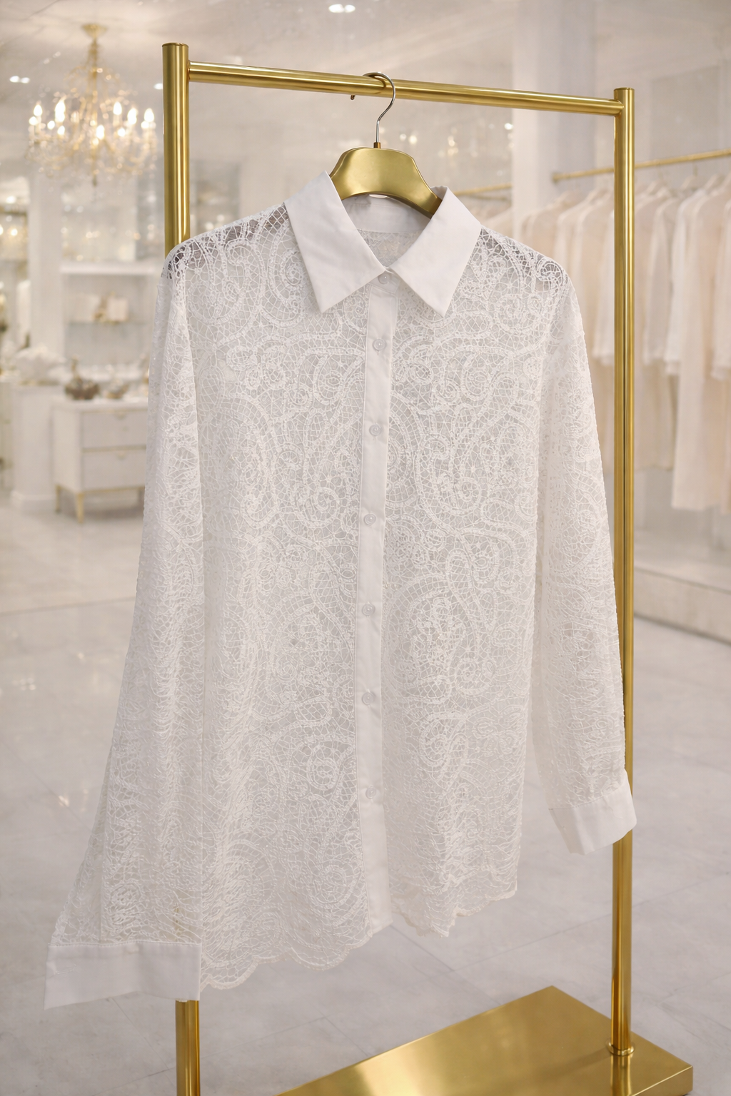 Iridescent Lace Scalloped Blouse - White (One Size, fits from Size 10 up to Size 16)