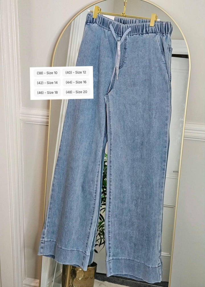 Crystal Drawstring Wide Leg Jeans - Stonewashed (choose your Size)