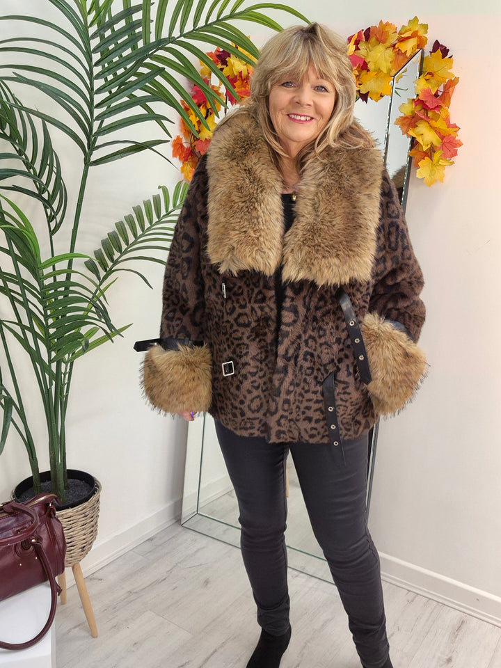 Oslo Faux Fur Jacket with Shawl Collar & Cuffs (One Size - fits from 12 up to Size 18)
