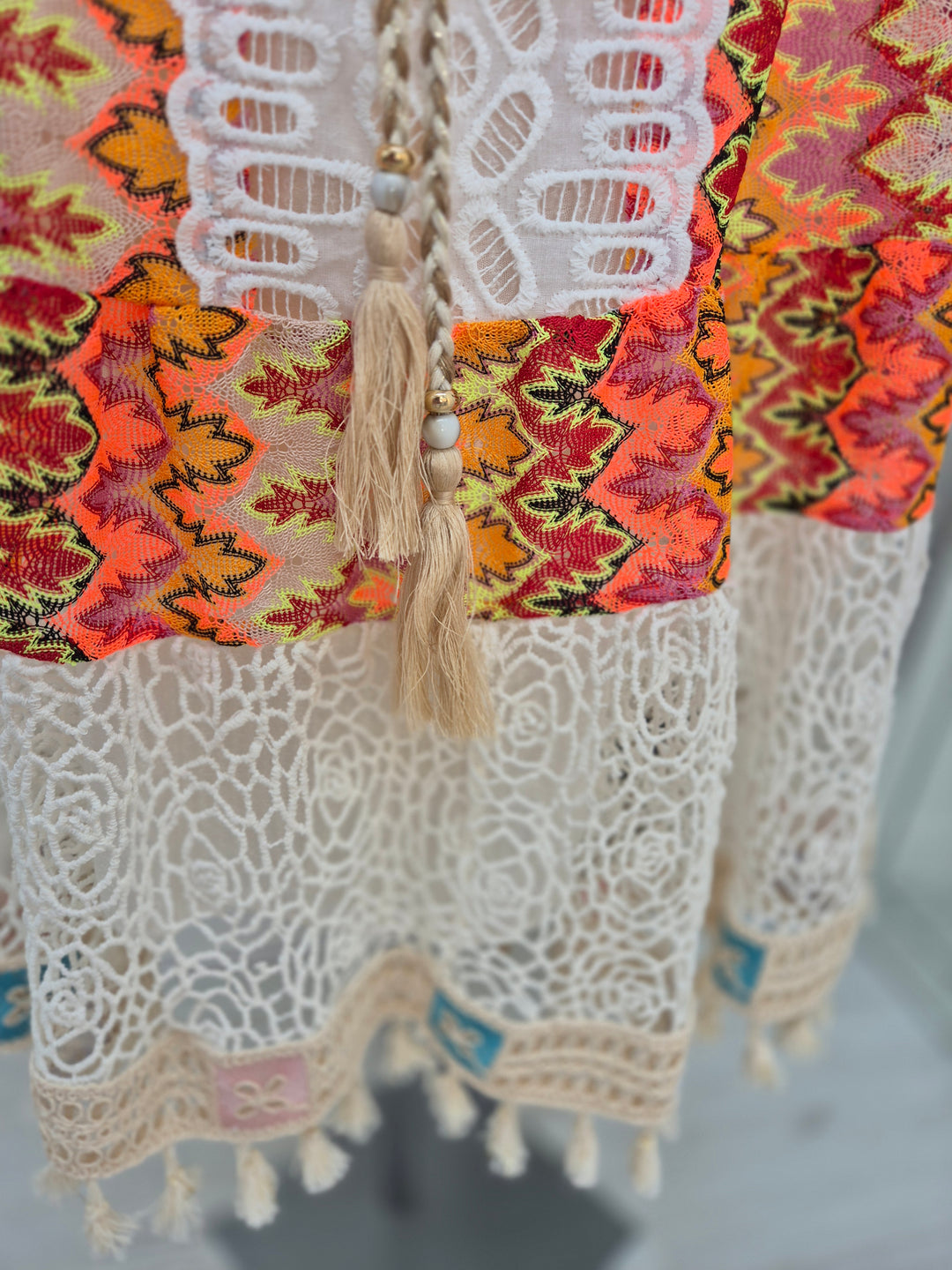 Trinidad Bardot Kaftan/Beach Dress - White/Multi (Oversized)