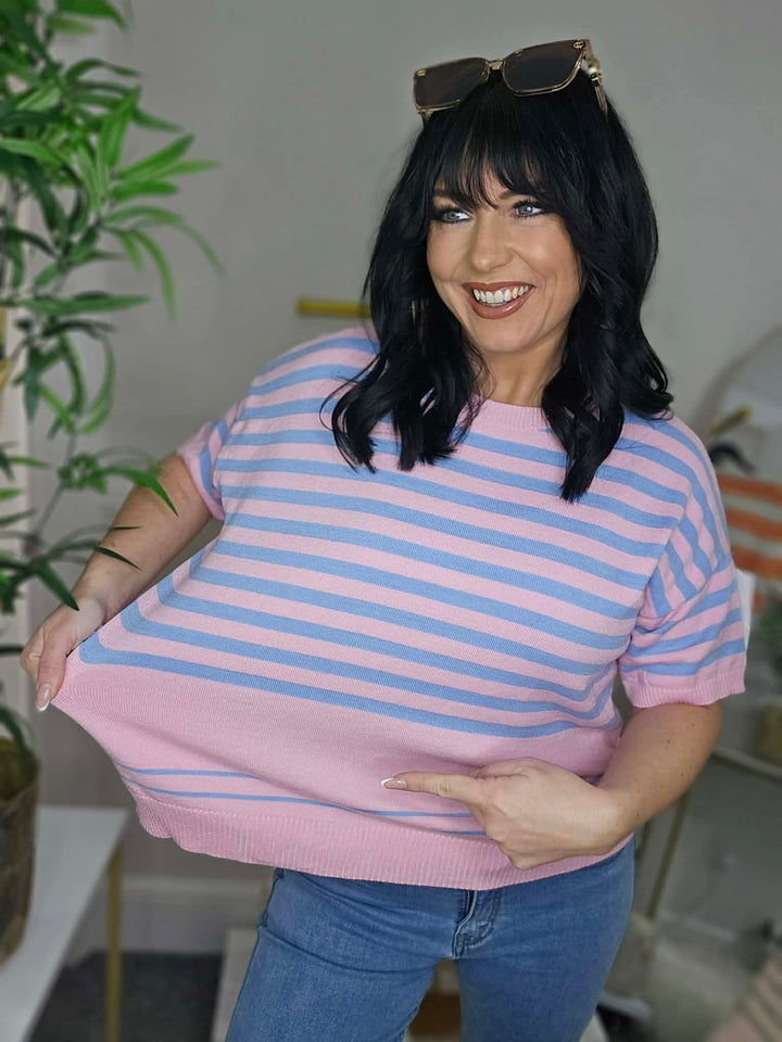 Riviera Striped Super Soft Jumper - Pink/Blue (One Size - up to Size 16)