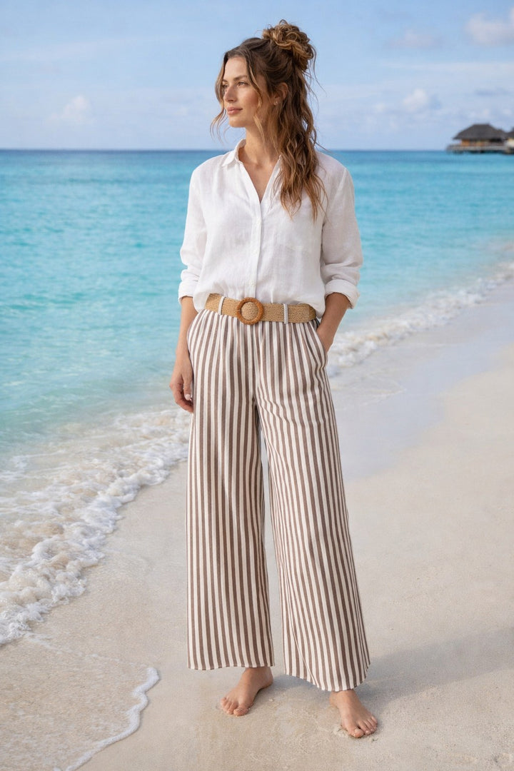 Stephanie Stripe Wide Leg Trousers (Pin Stripe) - (One Size fits from Size 10 up to Size 16)  (choose your Colour)