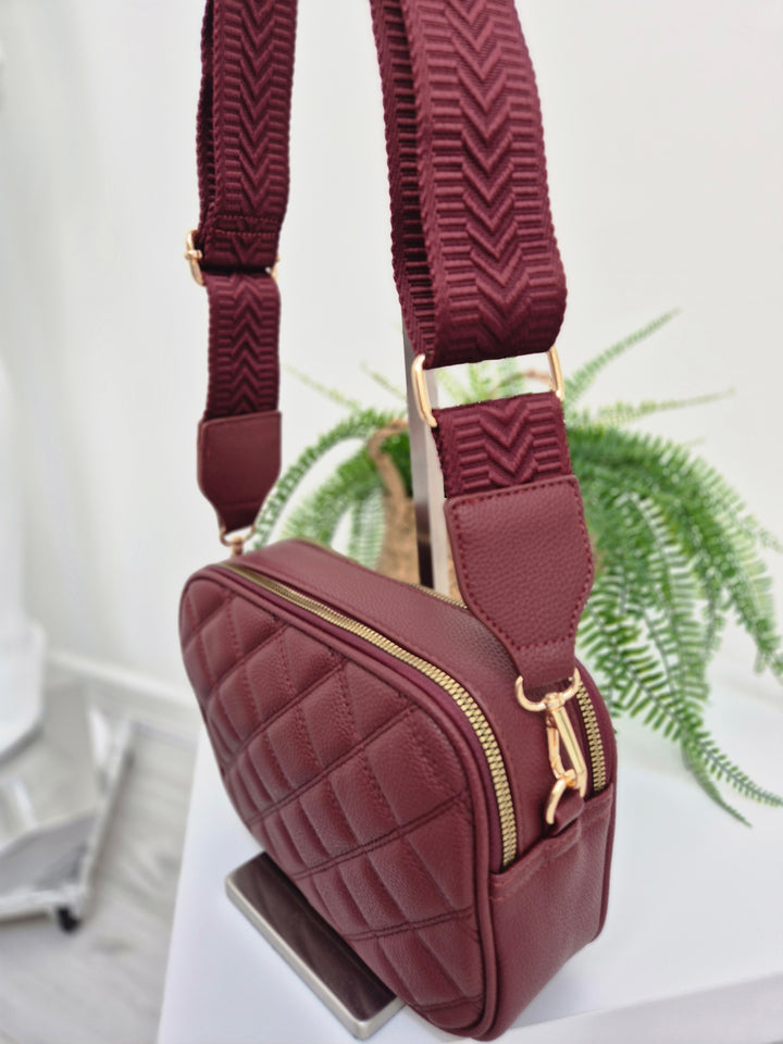 Diamond Quilted Bag - Wine (Gold Tone)