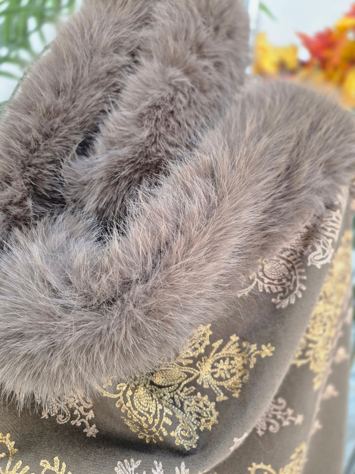 Oslo Faux Fur Shawl/Wrap - Chocolate/Gold (Oversized)