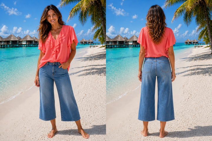 Belgravia Denim Stretchy 3/4 Length Wide Leg Shorts - Stonewashed Denim - (choose your Size)