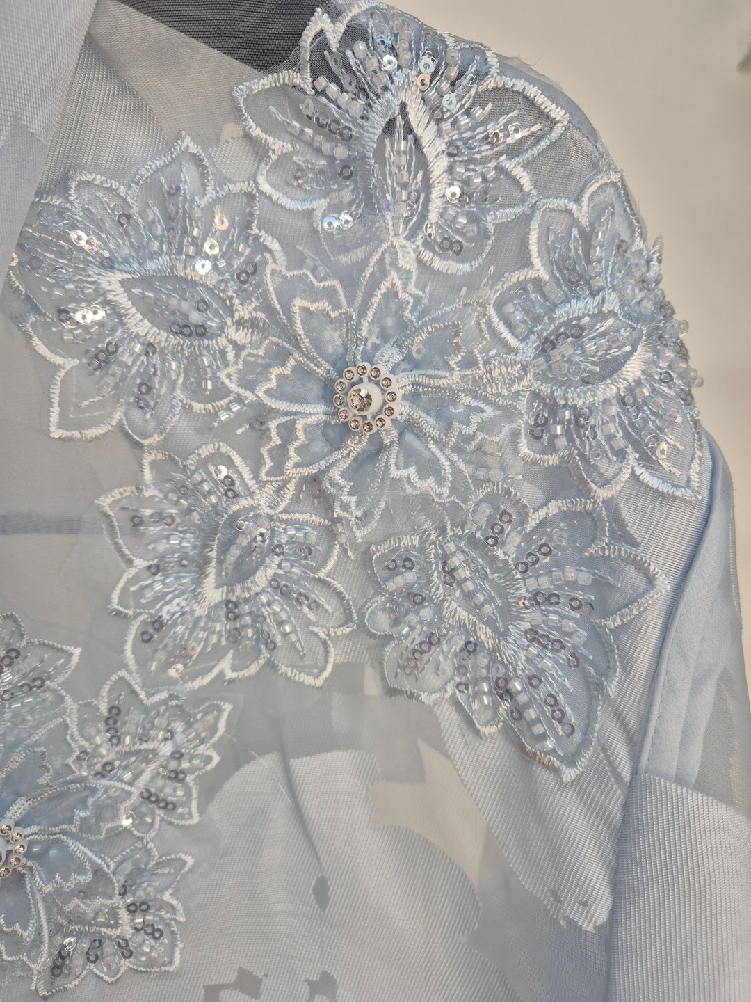 Valencia Ornate Blouse with Crystals & 3D Applique Sparkle - Blue (One Size, fits from Size 12 up to Size 16/Small Busted Size 18)