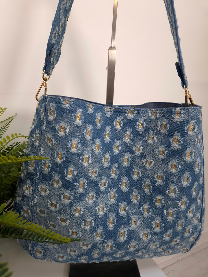 Darcie Denim Bag (Bag within a Bag) - Stonewashed/Gold Metallic
