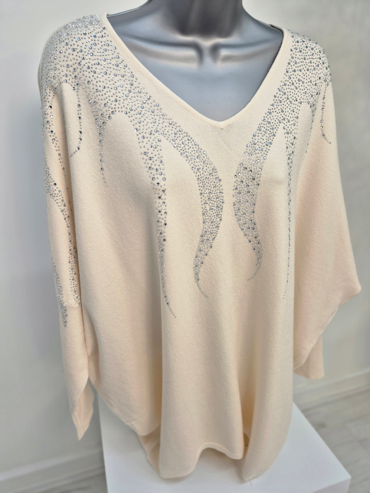 Sasha Sparkle Oversized Jumper - Cream (fitting from Size 14 up to Size 20)