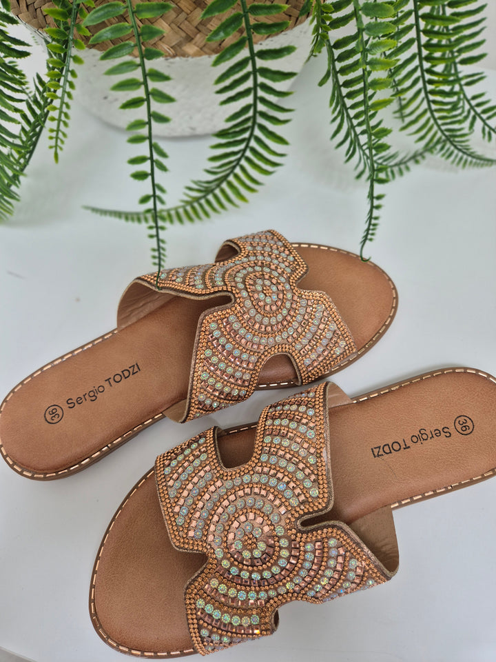 Marbella Sparkly Slip On Sliders - (choose your Size)