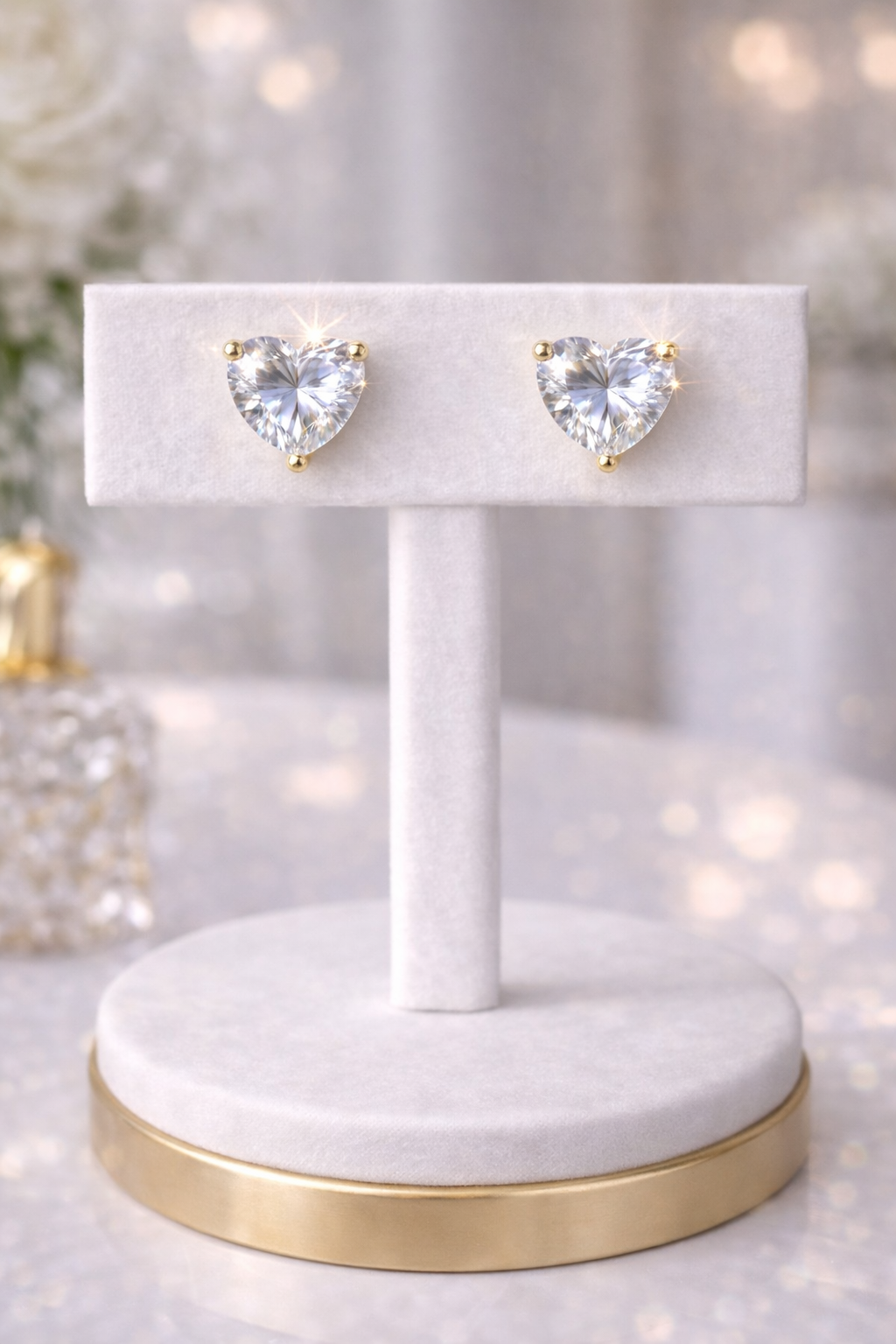 Crystal Heart Earrings - Gold Tone (Pierced)