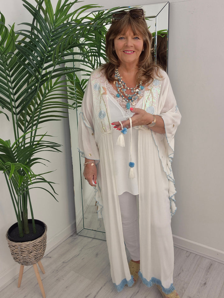 Sunshine Kimono - White/Blue/Gold