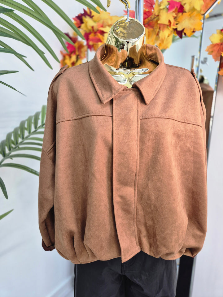 Sam Suedette Biker Jacket (Loose Fit, fits from Size 10/12 up to Size 16) - Tan