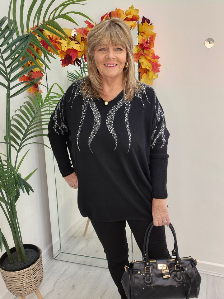 Sasha Sparkle Oversized Jumper - Black (fitting from Size 14 up to Size 20)
