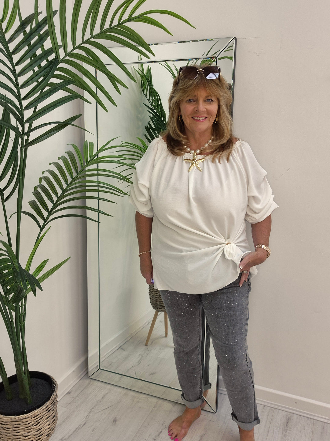 Aurora Sparkly G Smack Mom Jeans - Grey Stonewash (choose your Size)