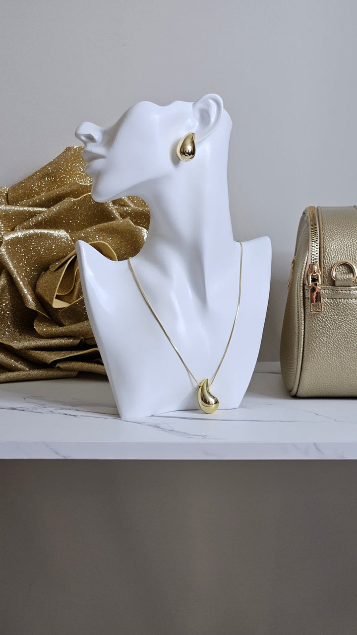 Teardrop Necklace & Earrings Set (Gold Tone)