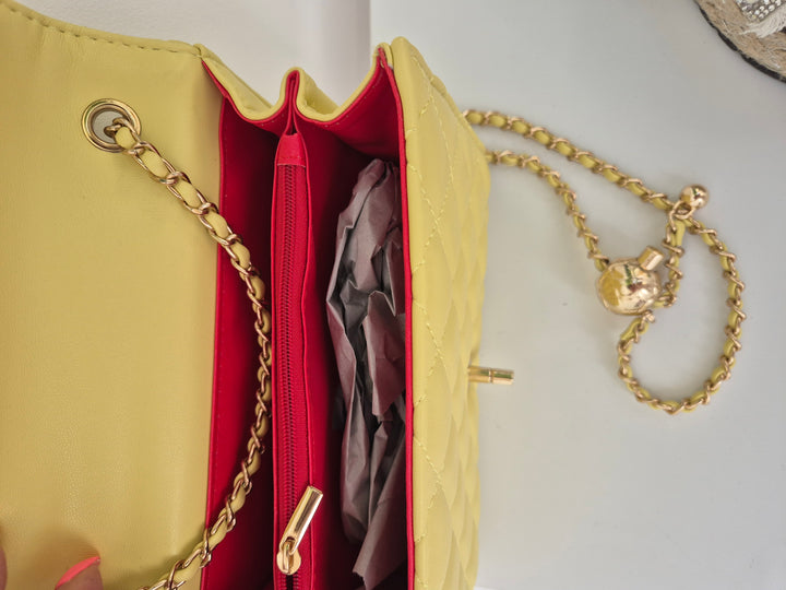 Coco Quilted Clasp Bag - Lemon ( Small )