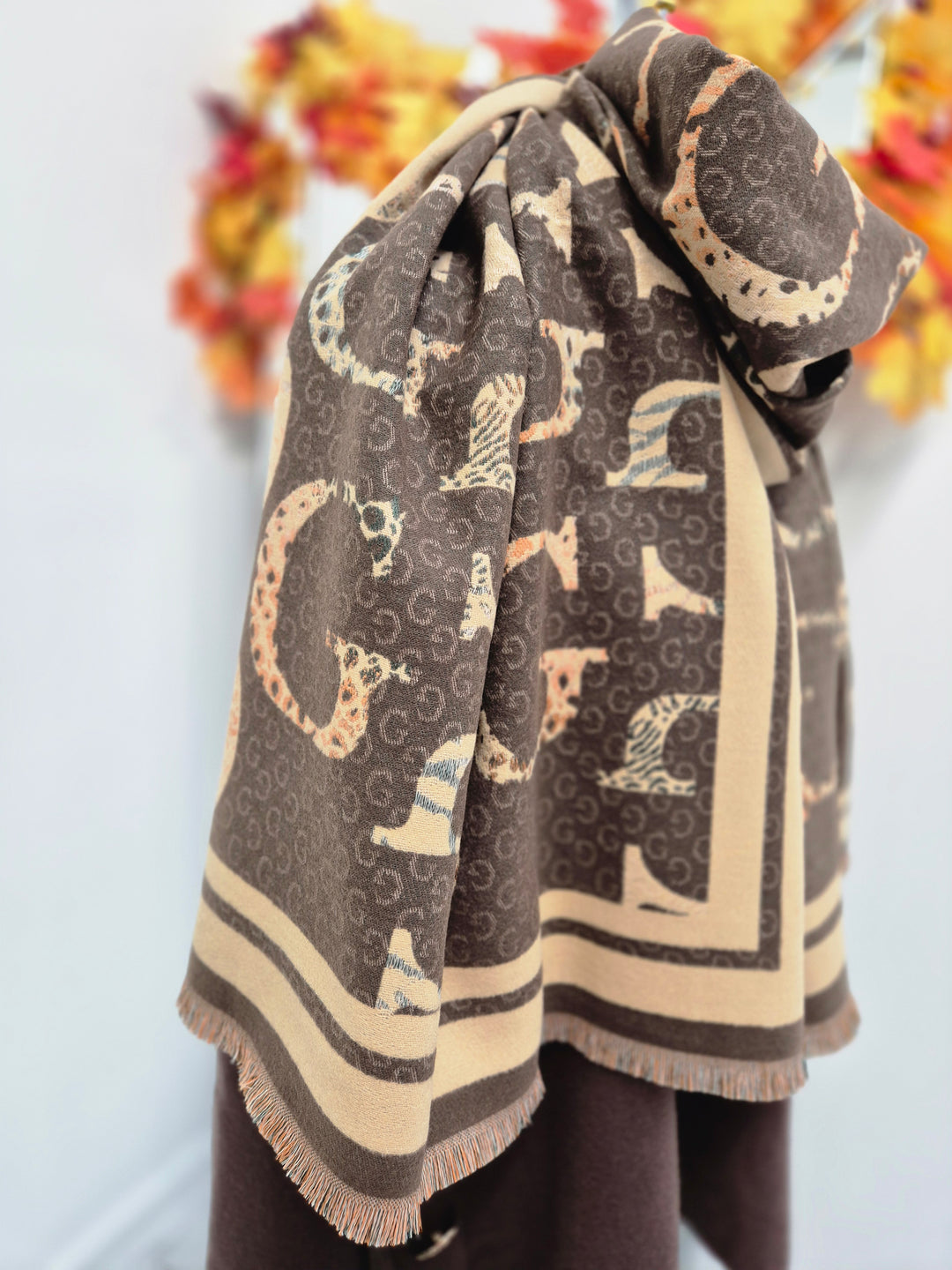 Gina Oversized Fringed Scarf - Chocolate