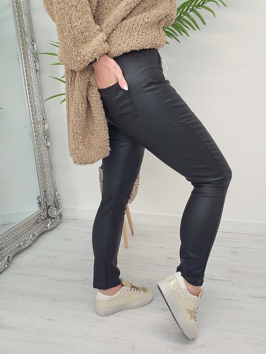 PU Coated Jeans - Black (choose your Size)
