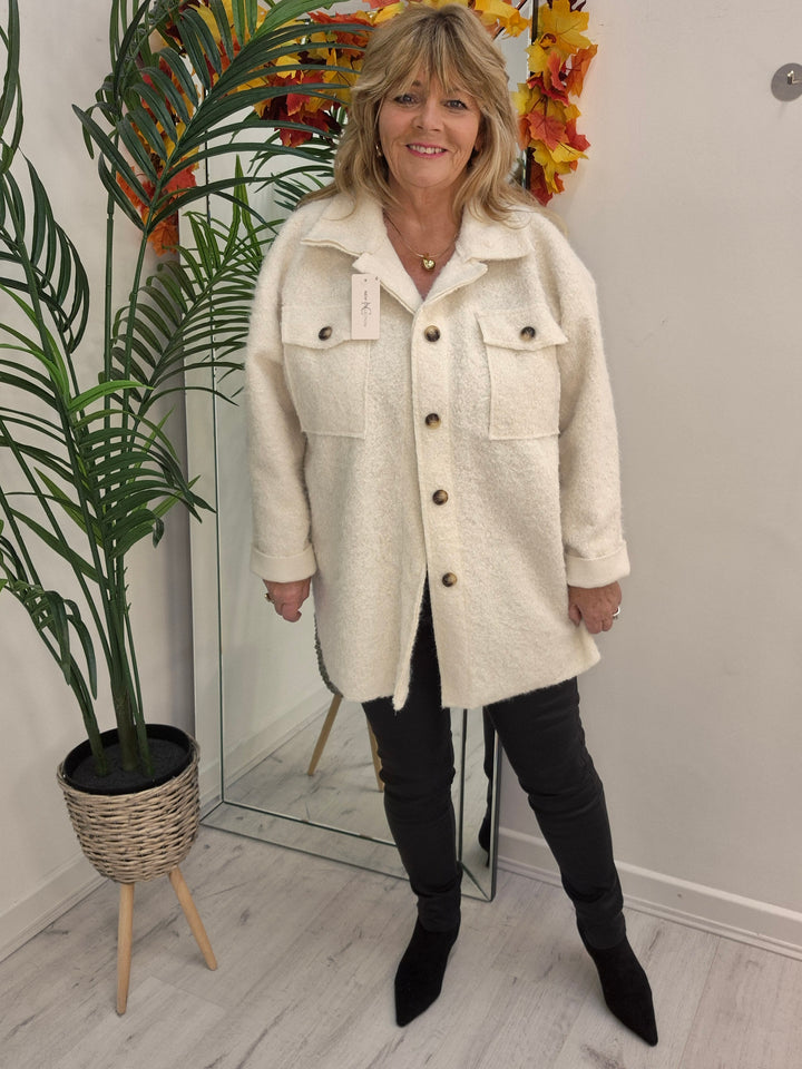 Jessica Oversized Shacket with Curved Hem - Winter White (fits Size 14 to Size 18/20)