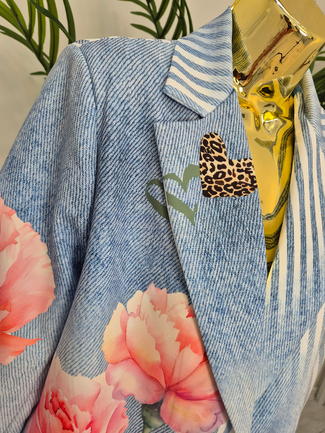 Pin Stripe Floral Blazer - Blue/White