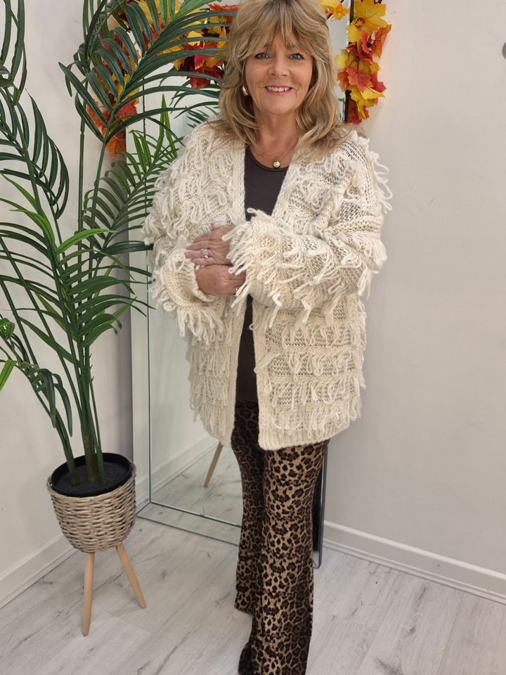 Shaggy Cardigan (Oversized) Long Length - Cream