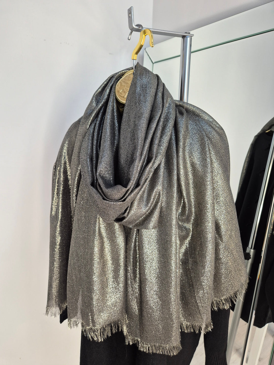 Oversized Metallic Scarf - Khaki