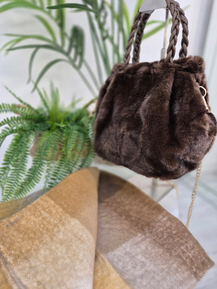 Checked Scarf with Fringing - Chocolate Multi